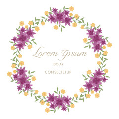 Fresh Flowers wreath for floral wallpaper template background.Botanical flowers can be used for printing, banner, advertise, greeting, birthday or wedding anniversary.Vector invitation card concept.

