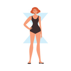 Hourglass classic female body shape and figure type, flat vector isolated.