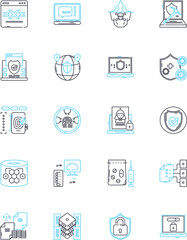 Digital defense linear icons set. Cybersecurity, Encryption, Firewall, Malware, Passwords, Phishing, Vulnerabilities line vector and concept signs. Antivirus,Authentication,Cybercrime outline
