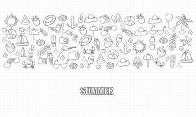 Summer beach hand drawn vector symbols and objects, drawing by hand vector