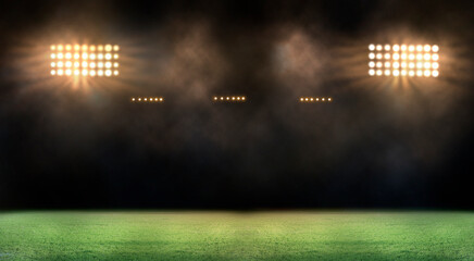 Green soccer field, bright spotlights,	
 - Powered by Adobe