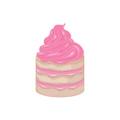 Cupcake. Sponge cake with pink cream. Muffins with cream. Sweet dessert. Sponge cake. Vector illustration isolated on a white background