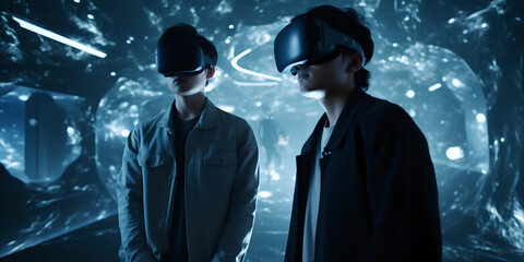 a man appearance experiencing metaverse world with vr