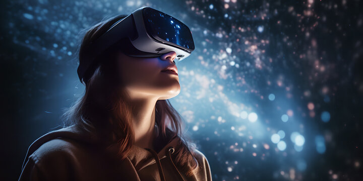 a womans appearance experiencing metaverse world with vr