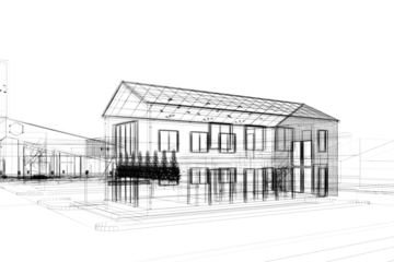 sketch design of house , 3d rendering wire frame