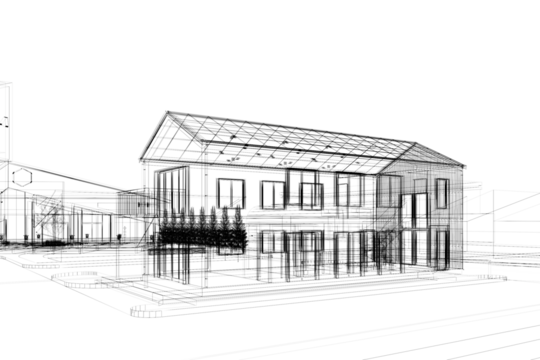 sketch design of house , 3d rendering wire frame