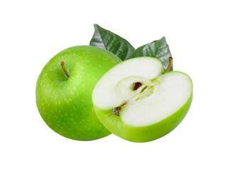 ripe green apple with leaf isolated on  transparent png