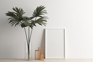 Mock up poster frame in modern interior background, 3D render, generative Ai