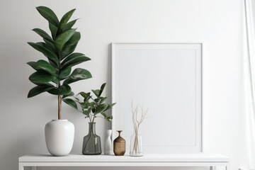 Mock up poster frame in modern interior background, 3d render, generative Ai
