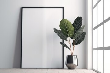 Modern bright interiors apartment with mockup poster frame 3D rendering illustration, generative Ai