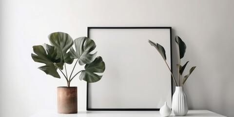 Mockup poster frame in modern interior background, 3d render, generative Ai