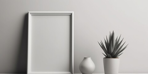 Blank picture frame mockup in interior background. 3D rendering, generative Ai