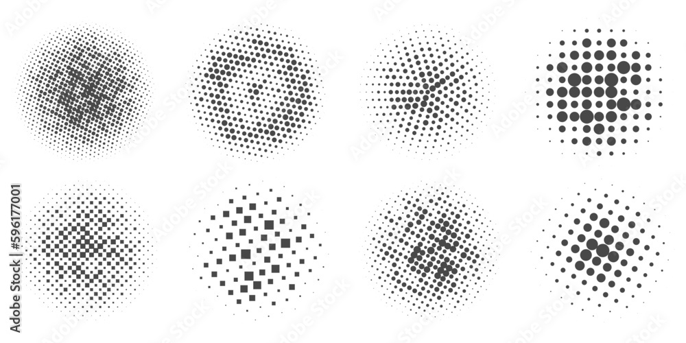 Poster circle dots with halftone pattern. round gradient background. elements with gradation points texture