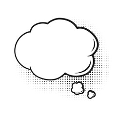 Retro empty comic speech bubble cloud with black halftone shadows. Vector illustration, vintage design, pop art style