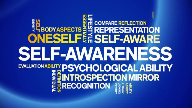 Self-Awareness  animated tag word cloud;text design animation kinetic typography seamless loop.