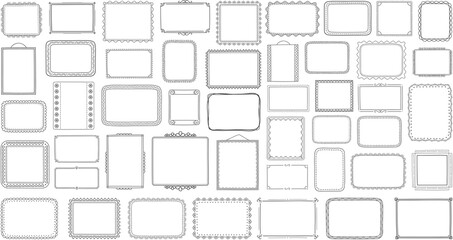 Big set of transparent hand drawn doodle frames, horizontal, vertical and square frames