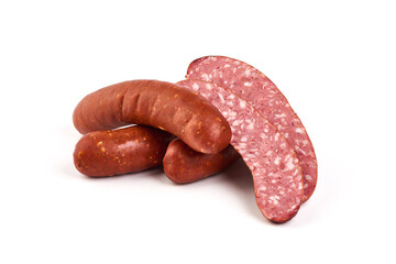 German Smoked sausage, isolated on a white background.