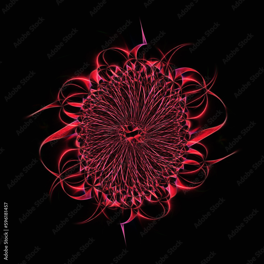 Aufkleber spirograph style colourful pattern and design in red colours on a plain black background