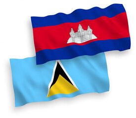 Flags of Saint Lucia and Kingdom of Cambodia on a white background