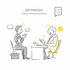 採用面接を受ける就活生　シンプルでお洒落な線画イラスト