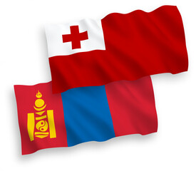 Flags of Kingdom of Tonga and Mongolia on a white background