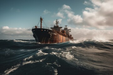 Ship carrying oil on the ocean. Generative AI