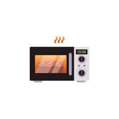 Heating food process, microwave oven working flat style