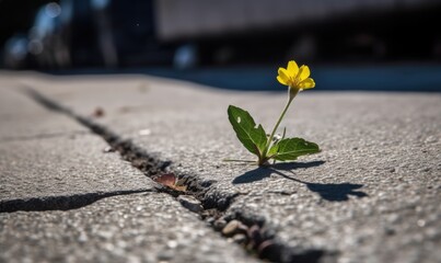 Flowers growing through the cracks of the asphalt Creating using generative AI tools