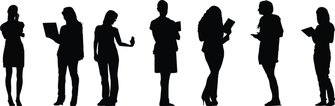 silhouette of a Businesswoman in various action stock illustration