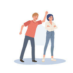 Fototapeta premium Misunderstanding, conflict, disagreement concept. Angry People shouting and fight. Flat vector cartoon illustration