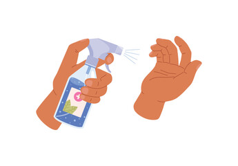 Hand sanitizer or antiseptic spray, flat vector illustration isolated.