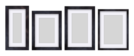 Set of black wood frame or black picture frame isolated on white background. Object with clipping path