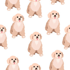 Seamless pattern of cute fluffy puppy on white background.Vector pattern of dogs for children's textiles,backgrounds,paper.