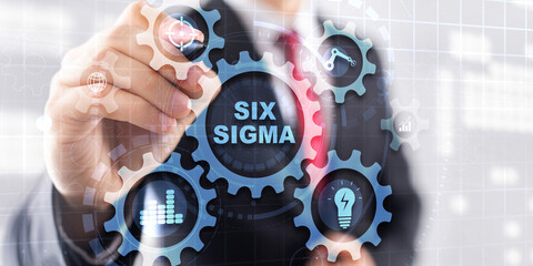 Six Sigma Manufacturing Quality control. Process improving concept. Business internet tehcnology