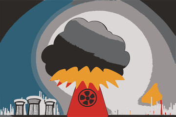 Nuclear explosion, abstract vector graphics.