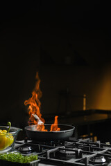 Open fire in a frying pan