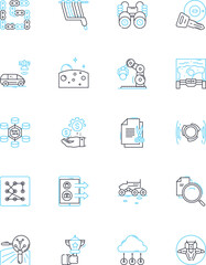 Digital Transformation - DigiTrans linear icons set. Disruption, Innovation, Agility, Integration, Adaptation, Mobilization, Automation line vector and concept signs. Optimization,Collaboration