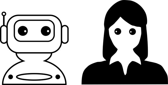 Silhouetten: Roboter und Frau - K&uuml;nstliche Intelligenz