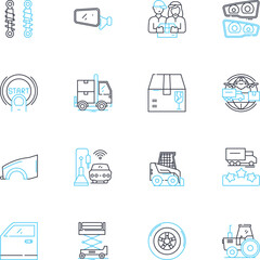 Conveyance linear icons set. Transport, Vehicle, Transit, Carriage, Shipping, Transfer, Delivery line vector and concept signs. Freighting,Haulage,Transportation outline illustrations