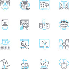 Project optimization linear icons set. Efficiency, Streamlining, Enhancement, Improvement, Productivity, Lean, Automation line vector and concept signs. Simplification,Innovation,Performance outline