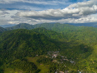 Mountain range and mountain slopes with rainforest. Sumatra, Indonesia.