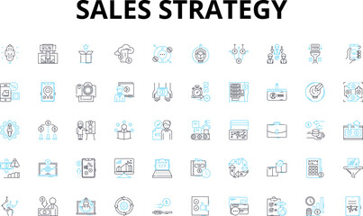 Sales strategy linear icons set. Conversion, Prospecting, Pipeline, Decision-making, forecasting, Negotiation, Upselling vector symbols and line concept signs. Closing,Retention,Engagement - obrazy, fototapety, plakaty