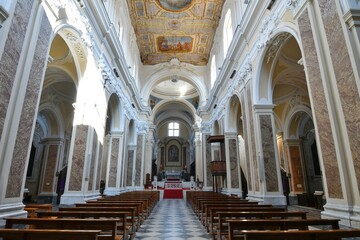 Interior of the cathedral of Sant'Agata de Goti, a medieval town in the province of Benevento,...