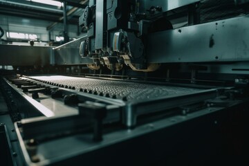 Naklejka na ściany i meble Xray-style robot works a factory conveyor belt. Generative AI