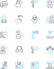 Mind-body connection linear icons set. Harmony, Balance, Integration, Unity, Awareness, Alignment, Synchronicity line vector and concept signs. Wholeness,Interconnectedness,Consciousness outline
