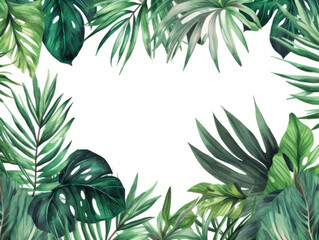 Trendy Green Leaves Ferns and Elephant Ear Plants on White Background Using Generative AI