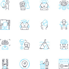 Marketing satisfaction linear icons set. Engagement, Conversion, Loyalty, Retention, Feedback, Advocacy, Insight line vector and concept signs. Strategy,Analytics,Progress outline illustrations