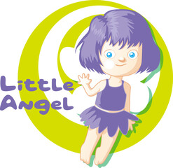 A cartoon of a little angel with the word little angel on the top EPS editabel vector