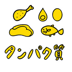 タンパク質のイラストと文字のセット