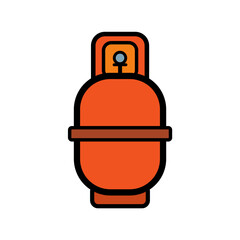 Orange colour LPG gas cylinder icon in transparent background.Liquefied gas tank sign, symbol.Metallic gas tank, storage illustration in png format.